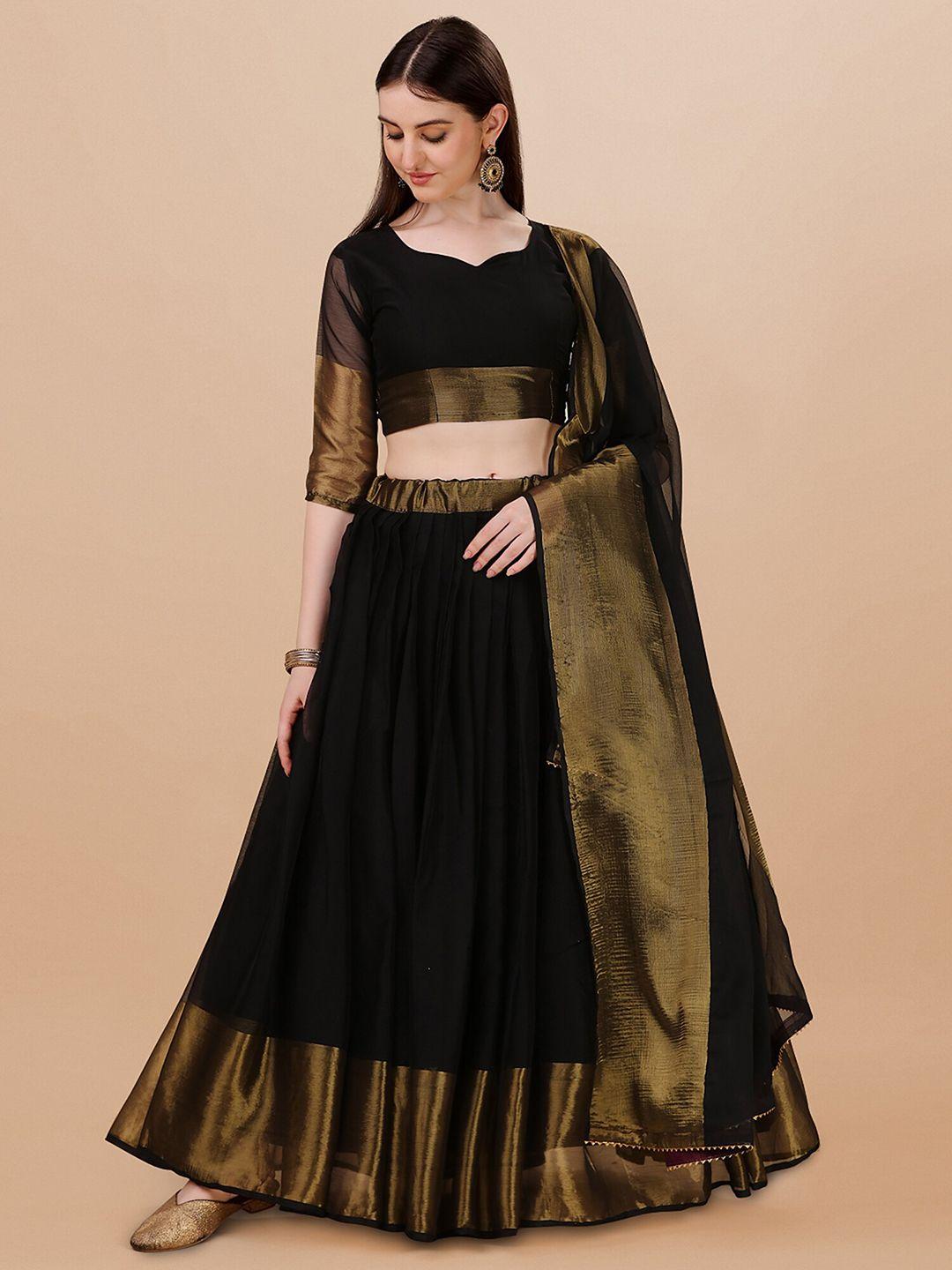 n n enterprise silk chiffon zari semi stitched lehenga & unstitched blouse with dupatta