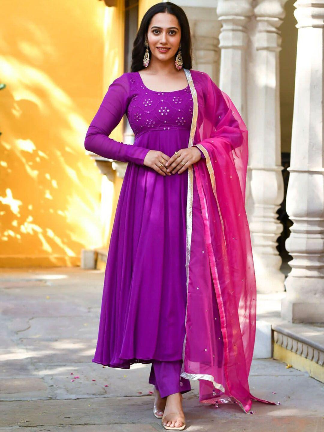 kalini embroidered maxi length gown with dupatta