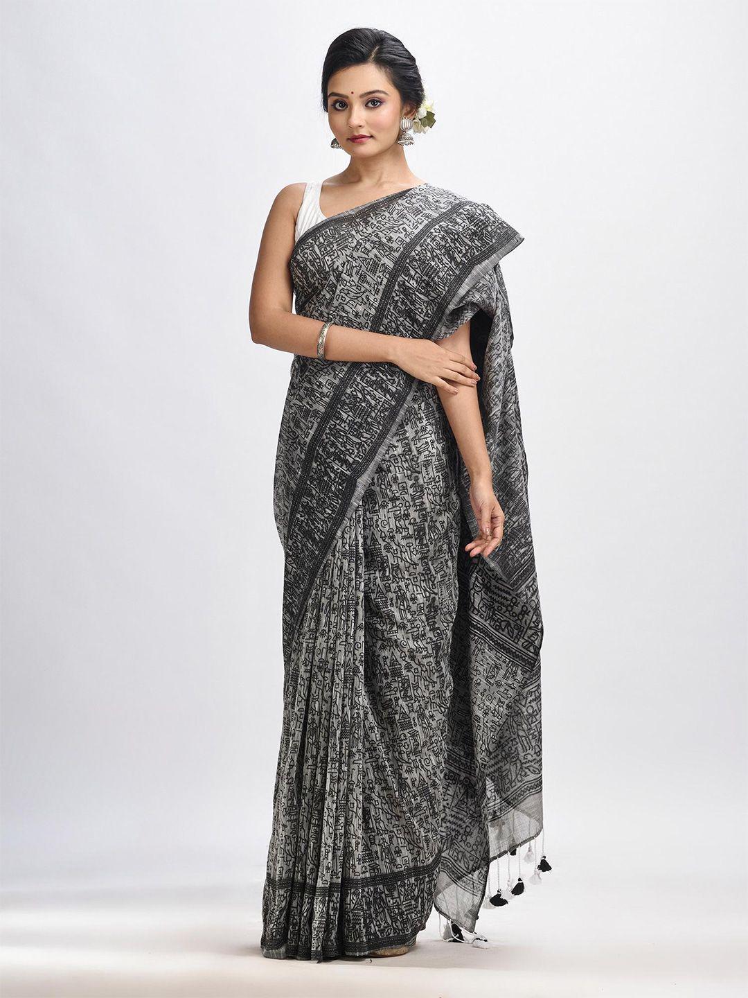 angoshobha grey woven design handloom saree