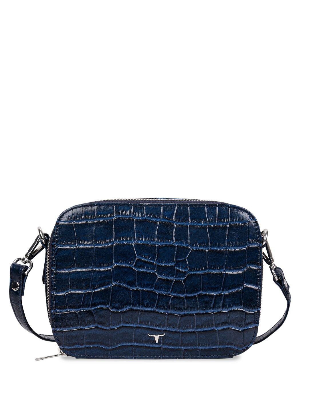 urban forest blue leather sling bag