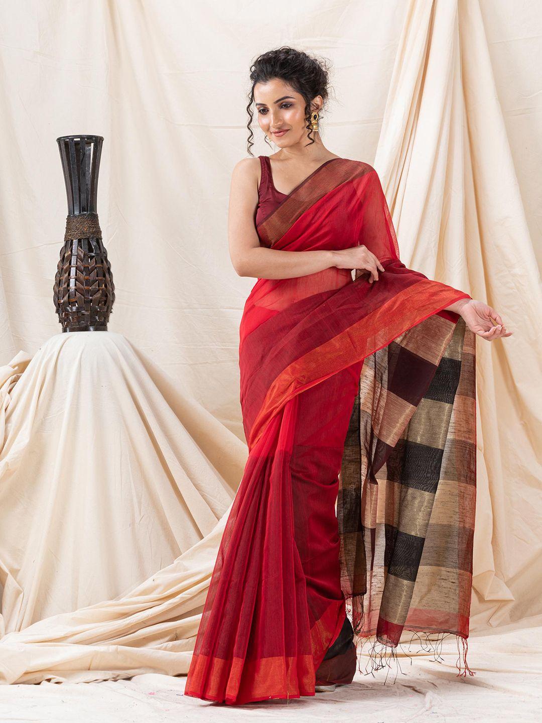 angoshobha red woven design handloom saree