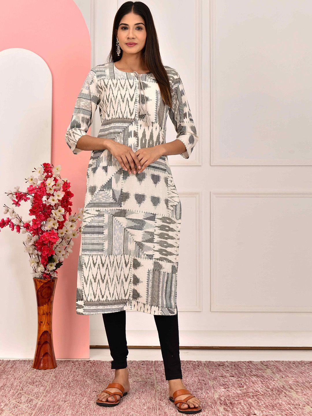 parchhai geometric printed key hole neck pure cotton straight kurta