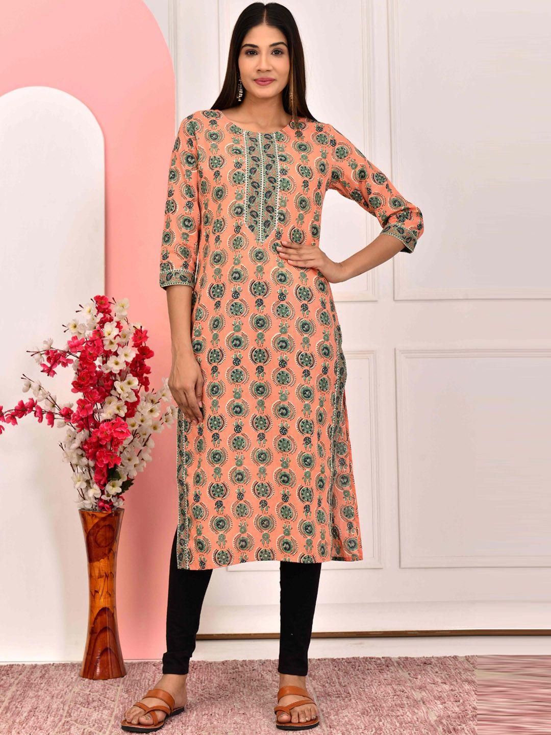 parchhai ethnic motifs printed pure cotton straight kurta