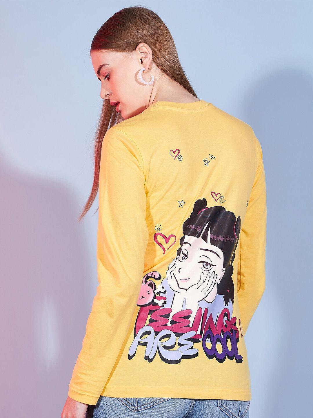 dressberry women yellow printed t-shirt