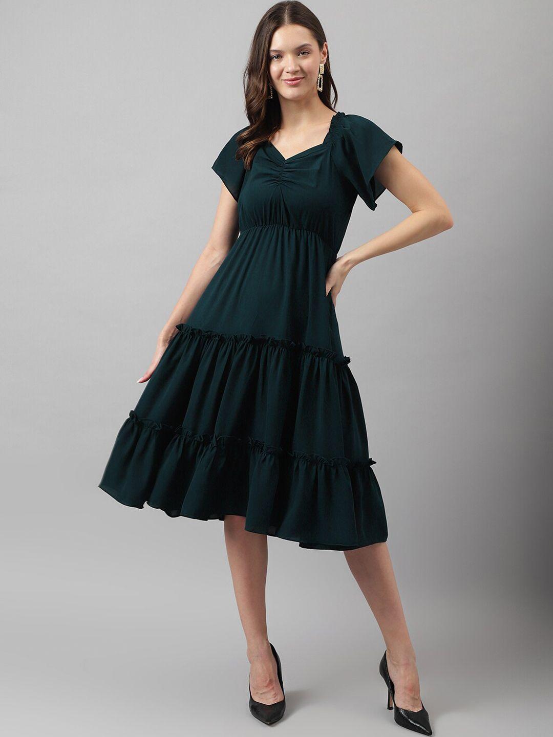 keri perry green flutter sleeve midi dress