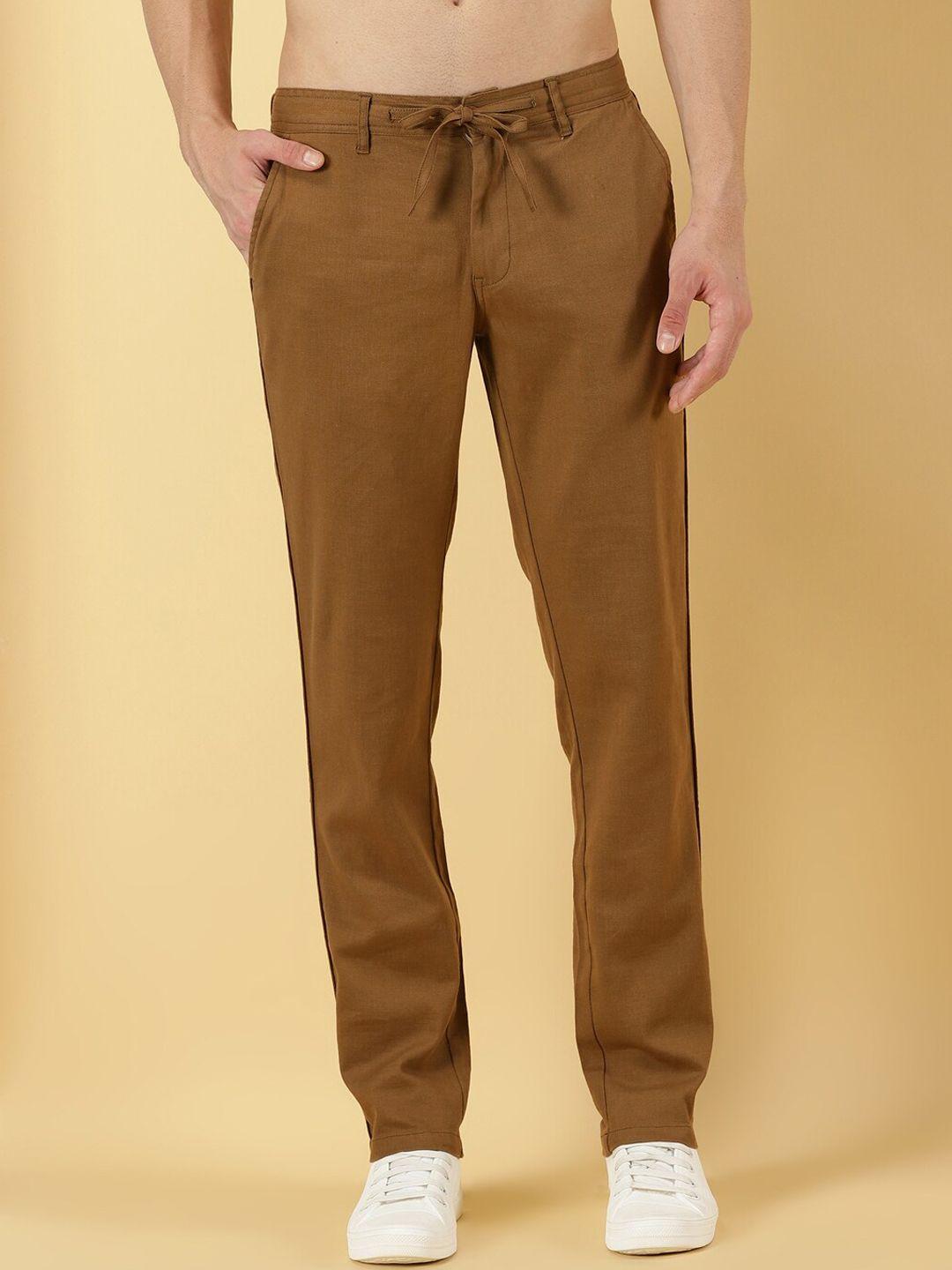 thomas scott men mid rise smart linen cotton chino trousers