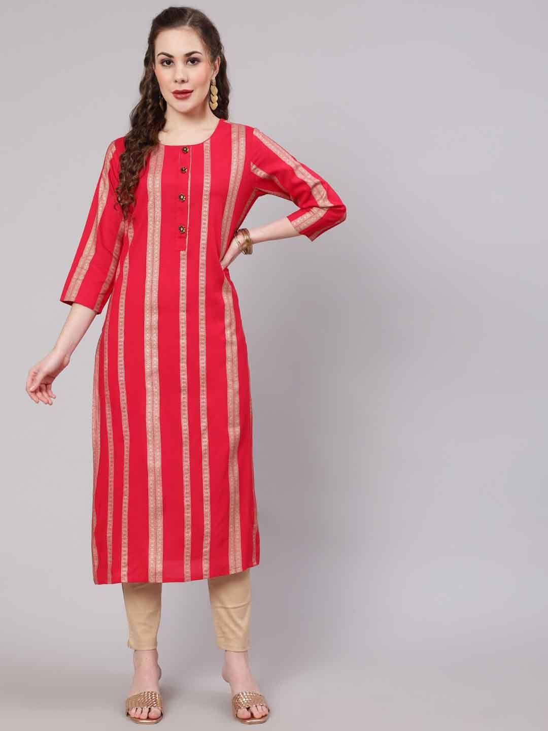 kalini women pink striped kurta