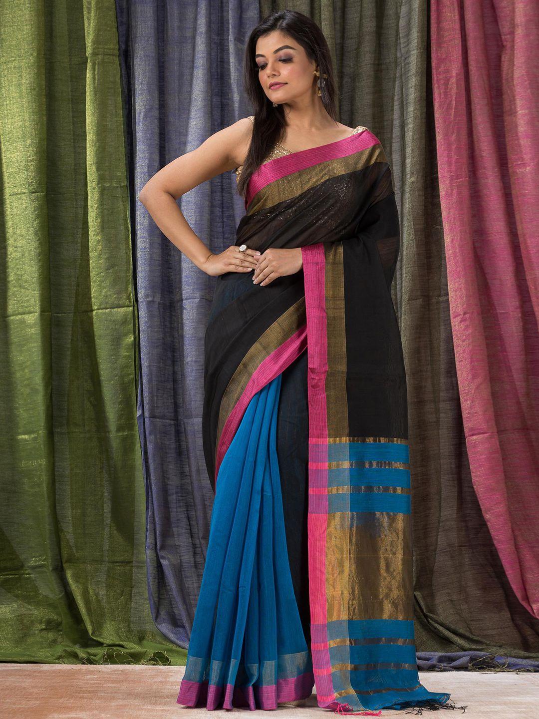 angoshobha black woven design handloom saree