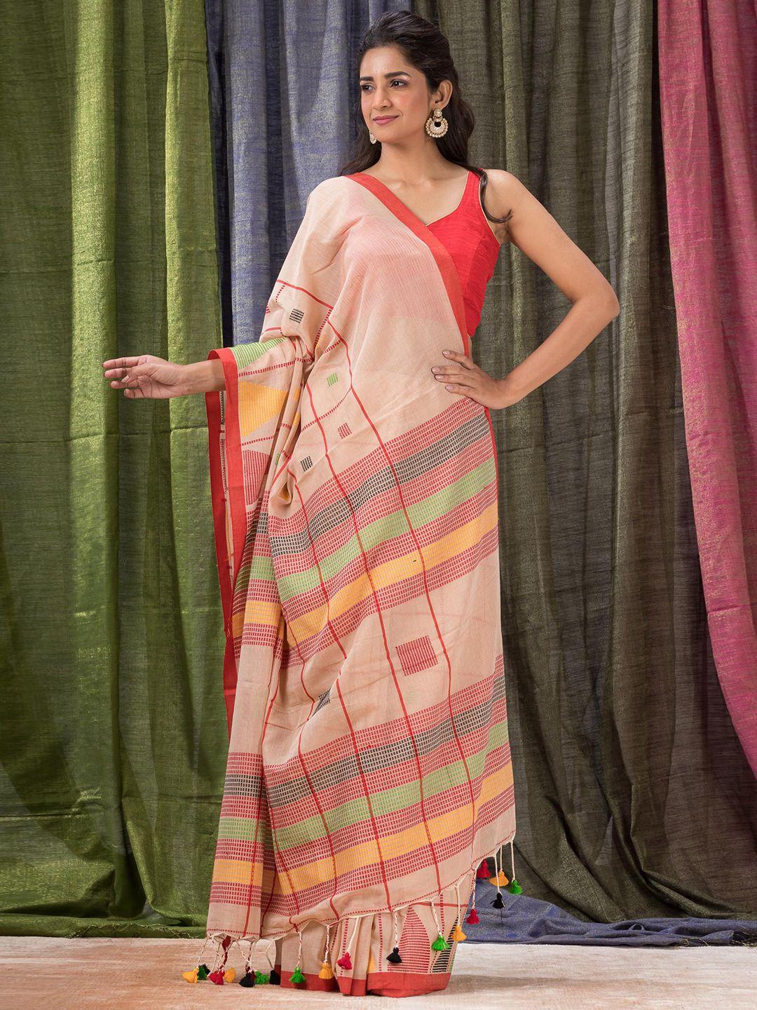 angoshobha geometric woven design pure cotton jamdani saree