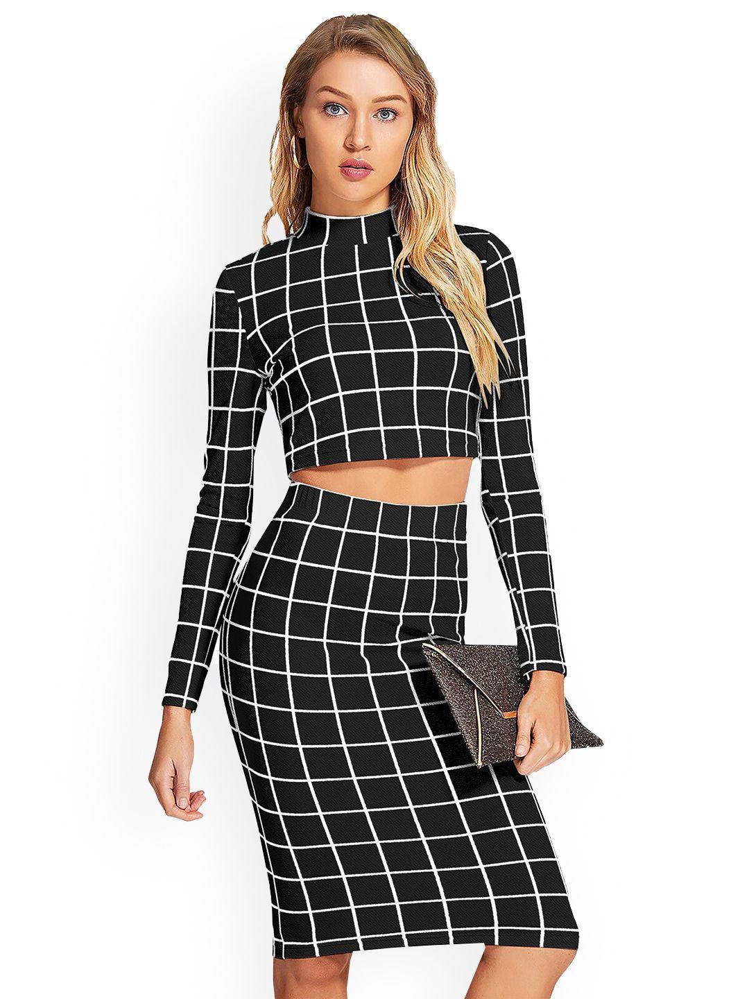 baesd checked round neck top with skirt