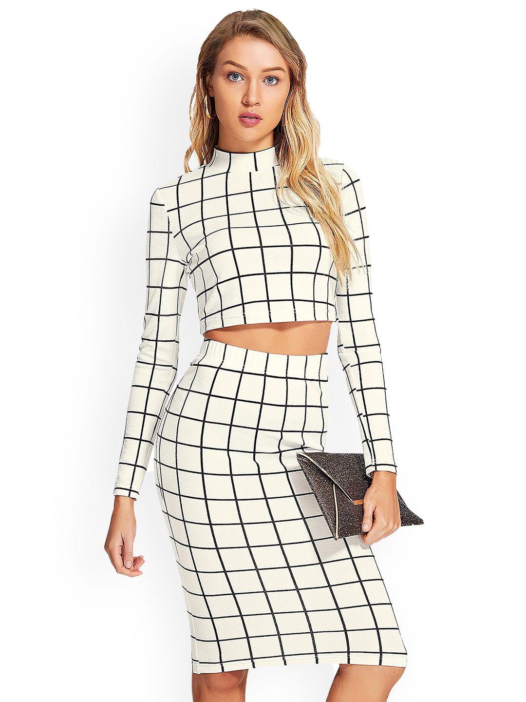 baesd checked round neck top with skirt