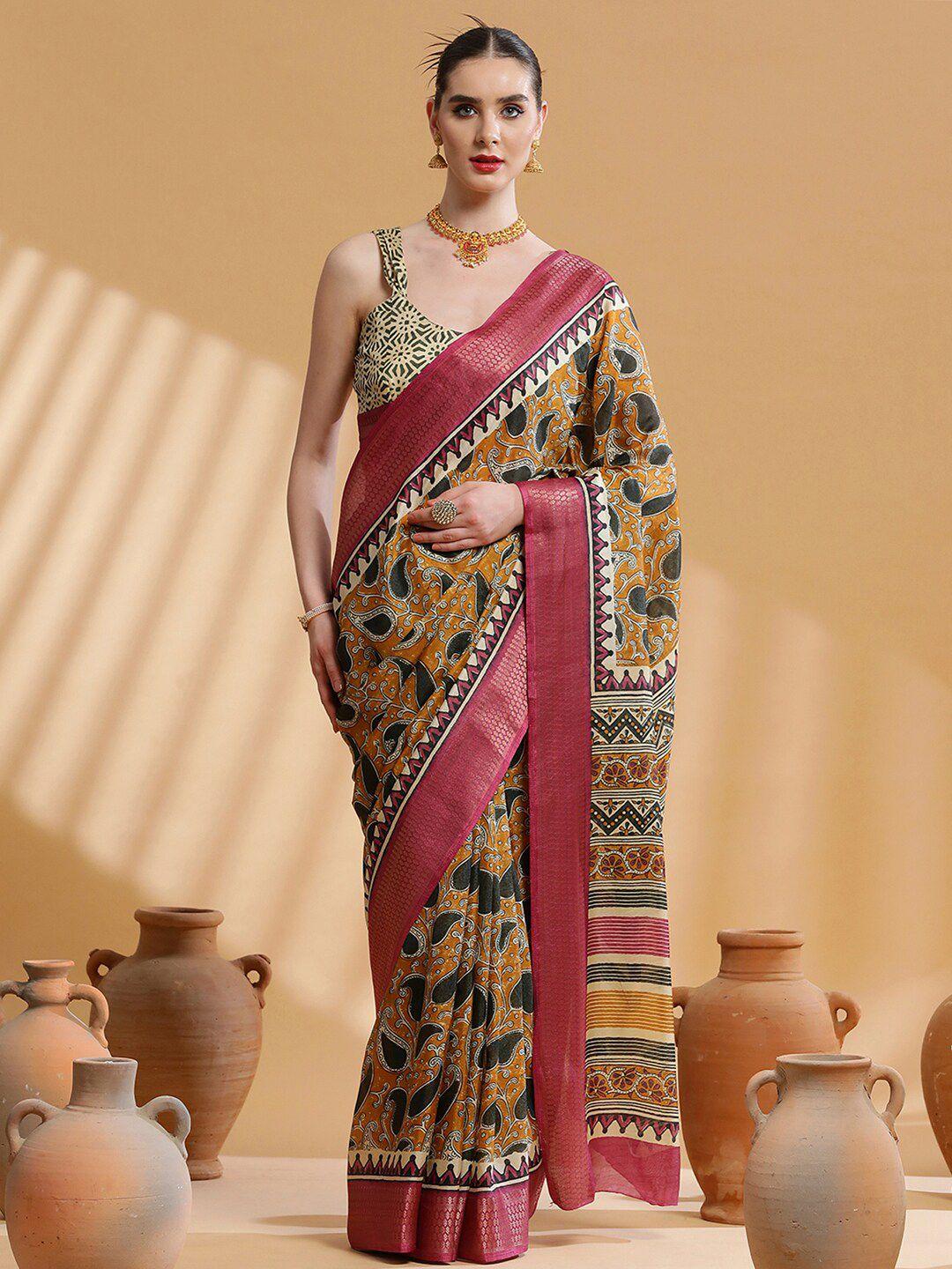 sangria ethnic motif printed sarees with blouse