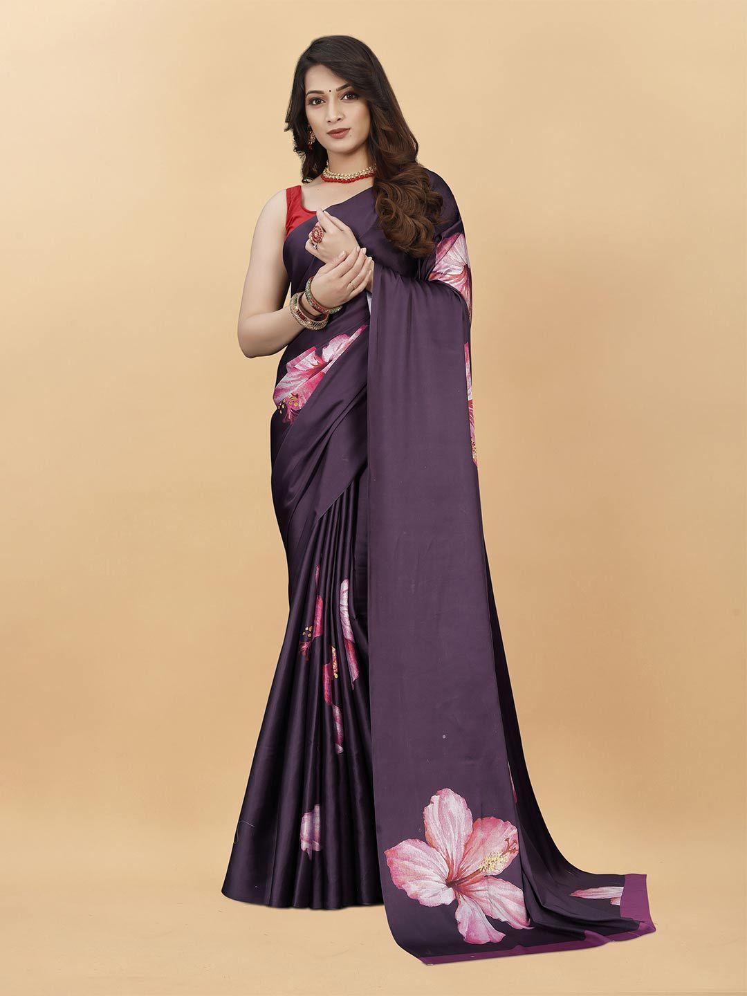 v3 fashion studio floral printed satin saree