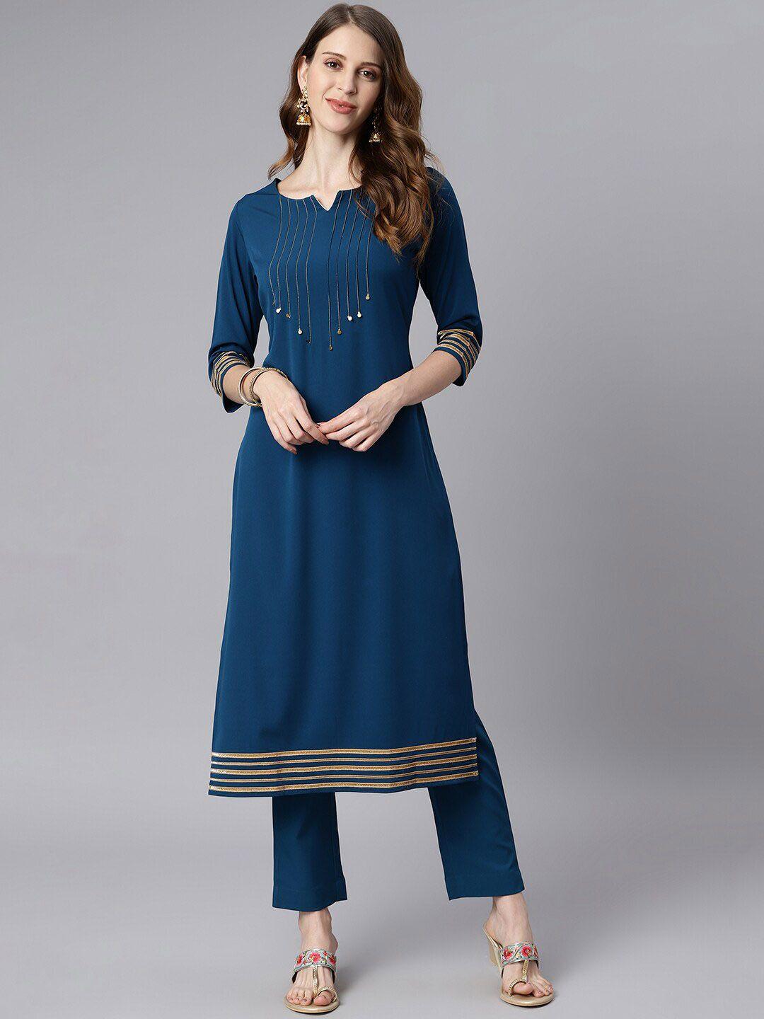 janasya striped sequinned straight kurta with pant