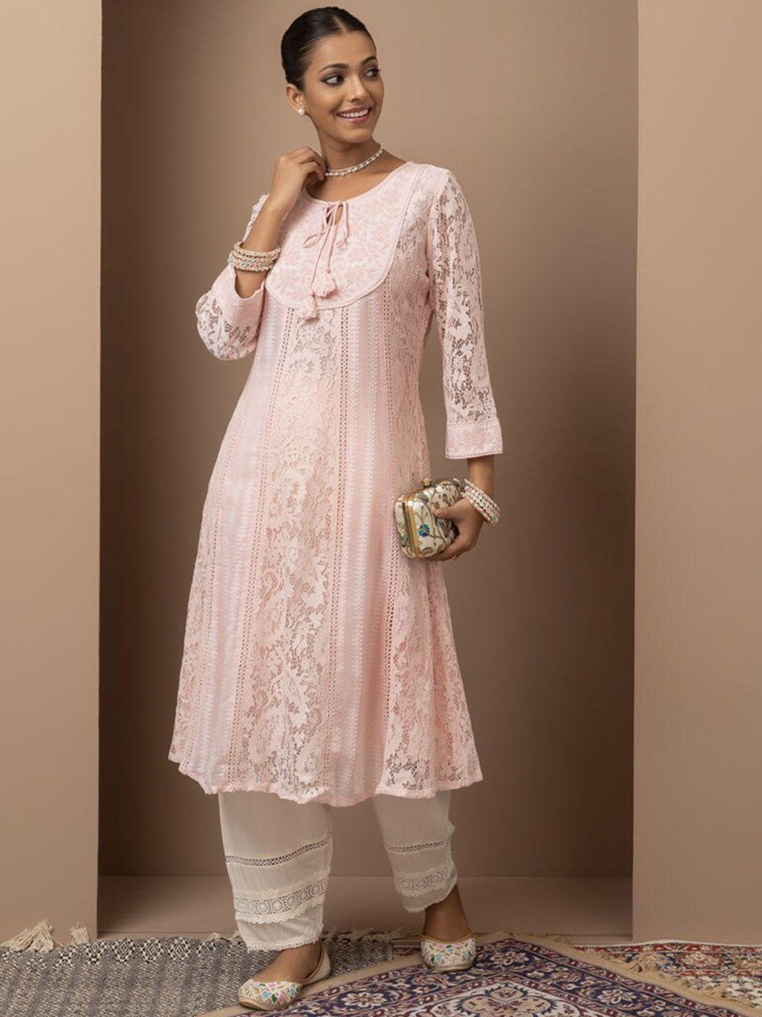 lakshita ethnic motifs woven design keyhole neck anarkali kurta