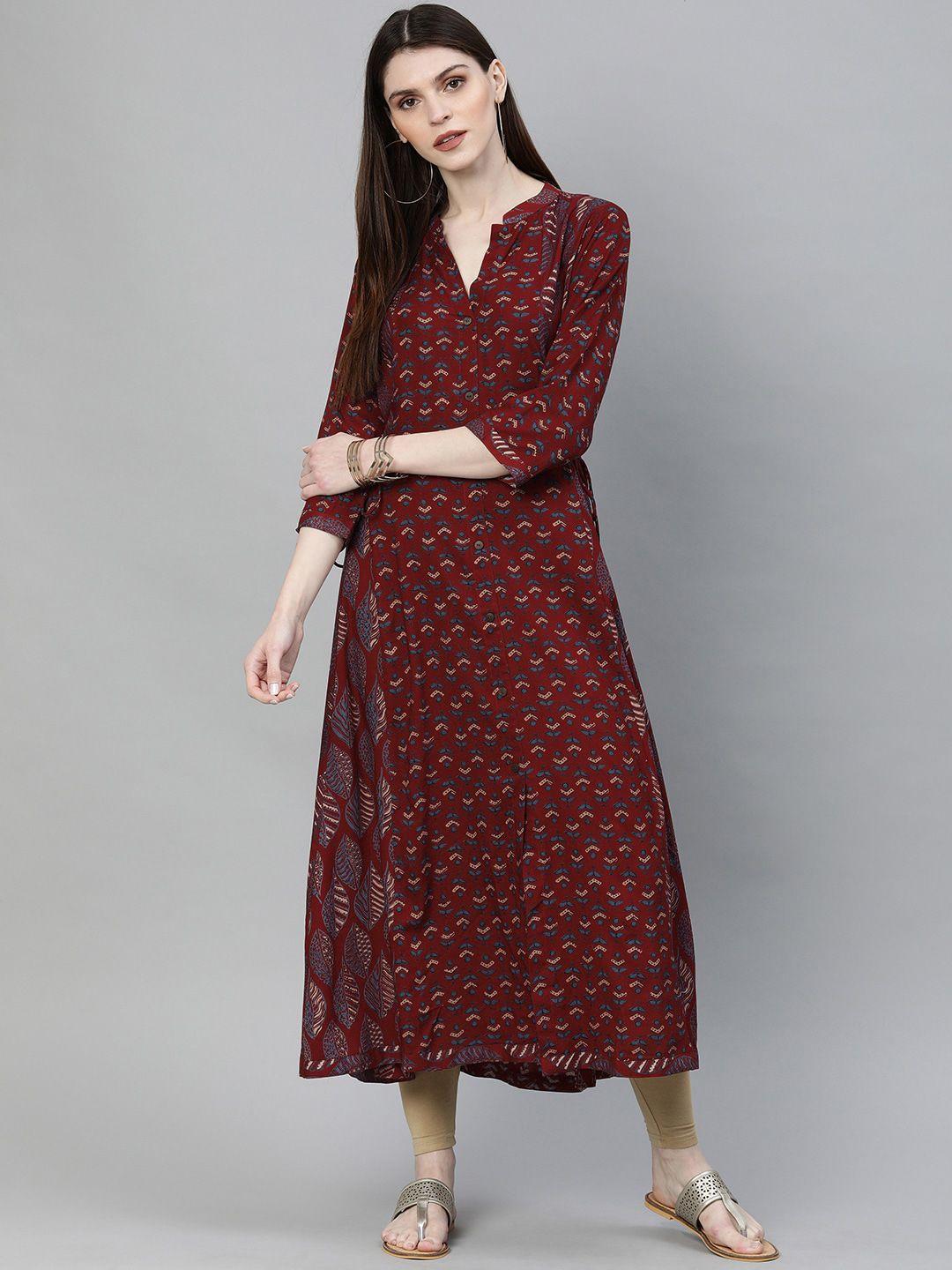 kalini ethnic motifs printed mandarin collar anarkali kurta