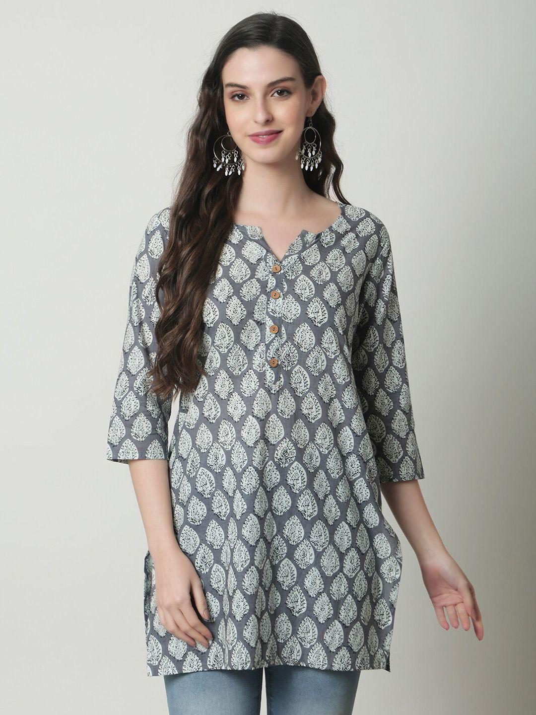 kalini grey floral print cotton top