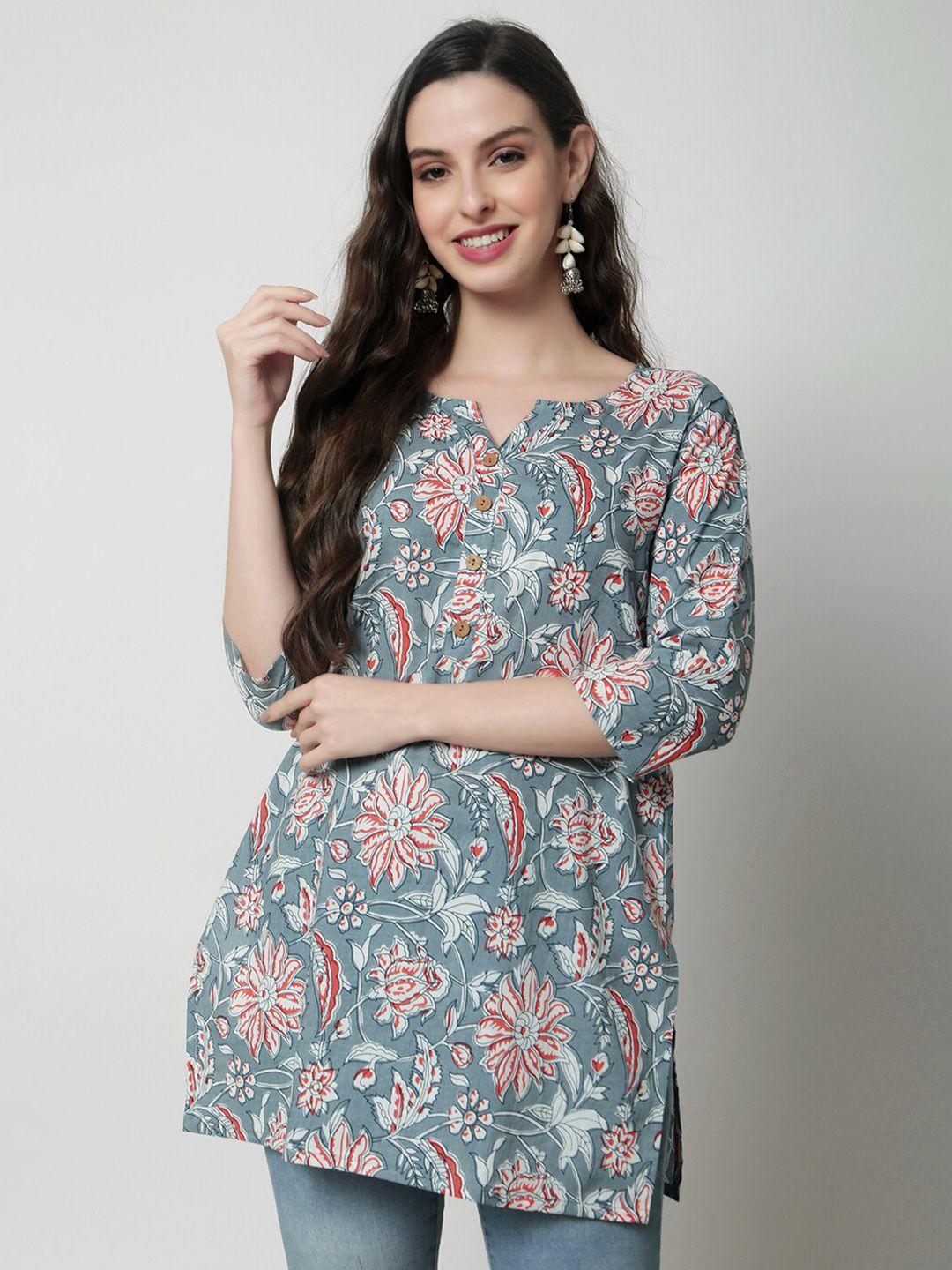 kalini floral printed straight pure cotton kurti