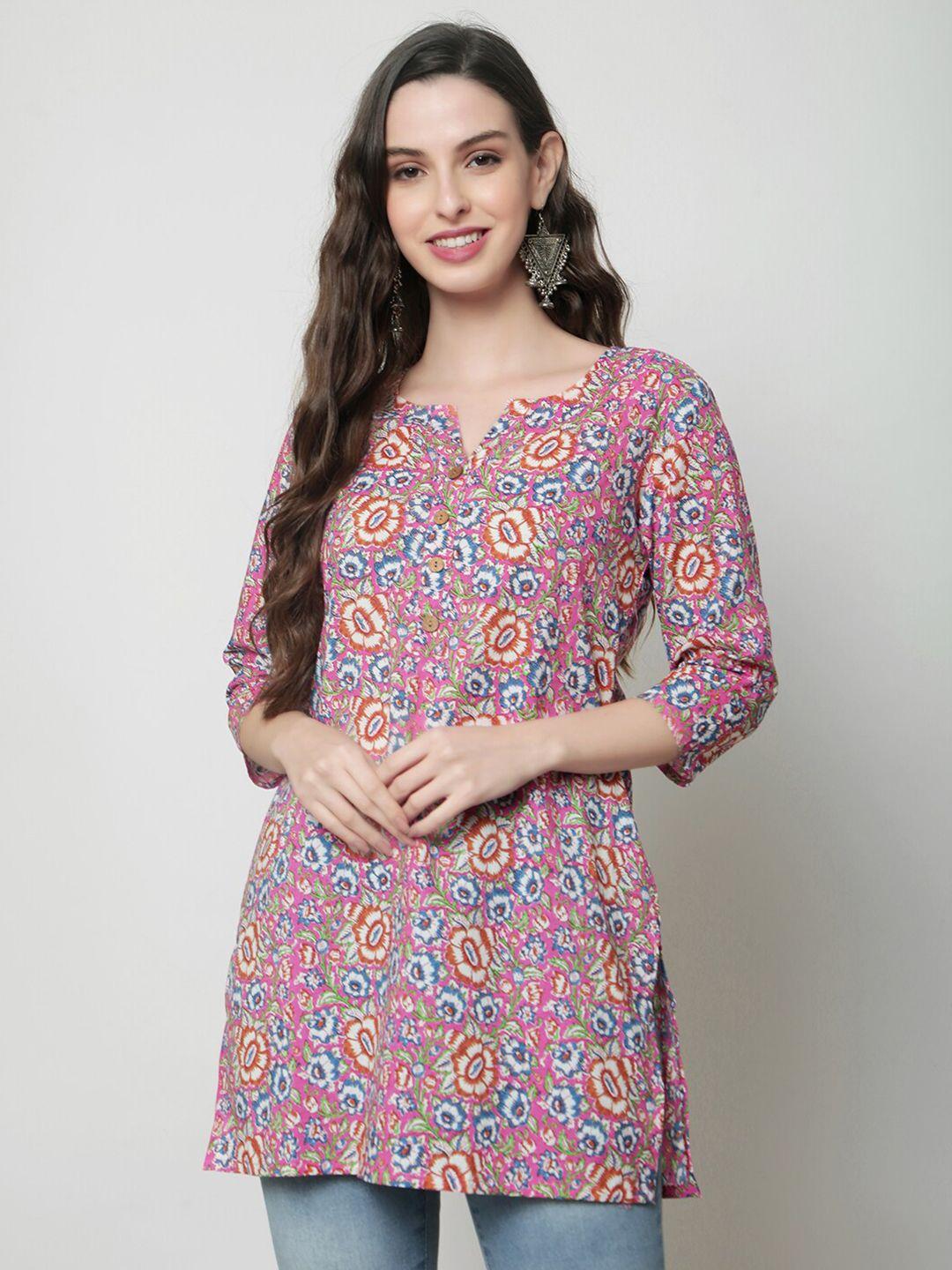 kalini pink floral print cotton top