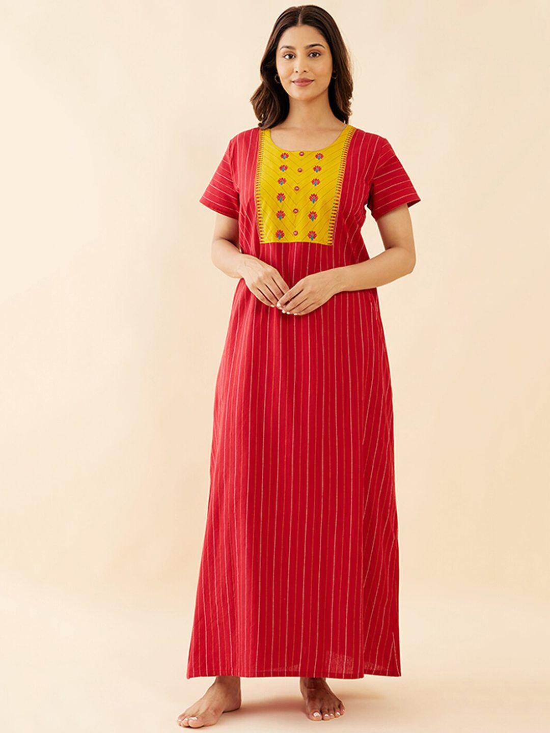 maybell red embroidered short sleeves nightdress