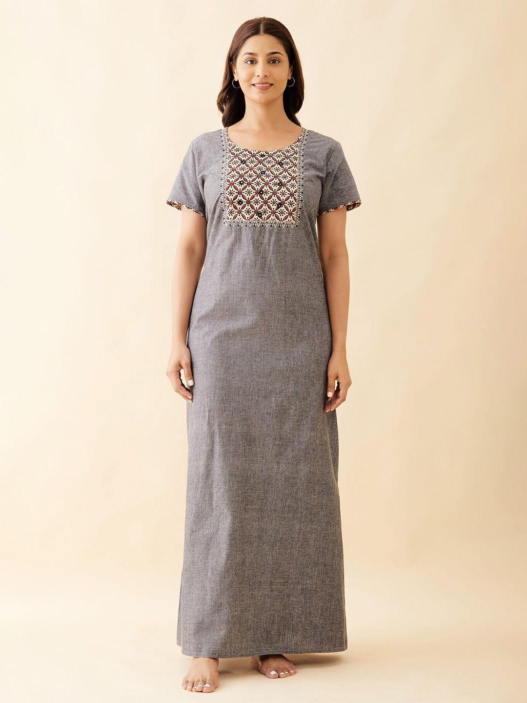 maybell grey embroidered short sleeves nightdress