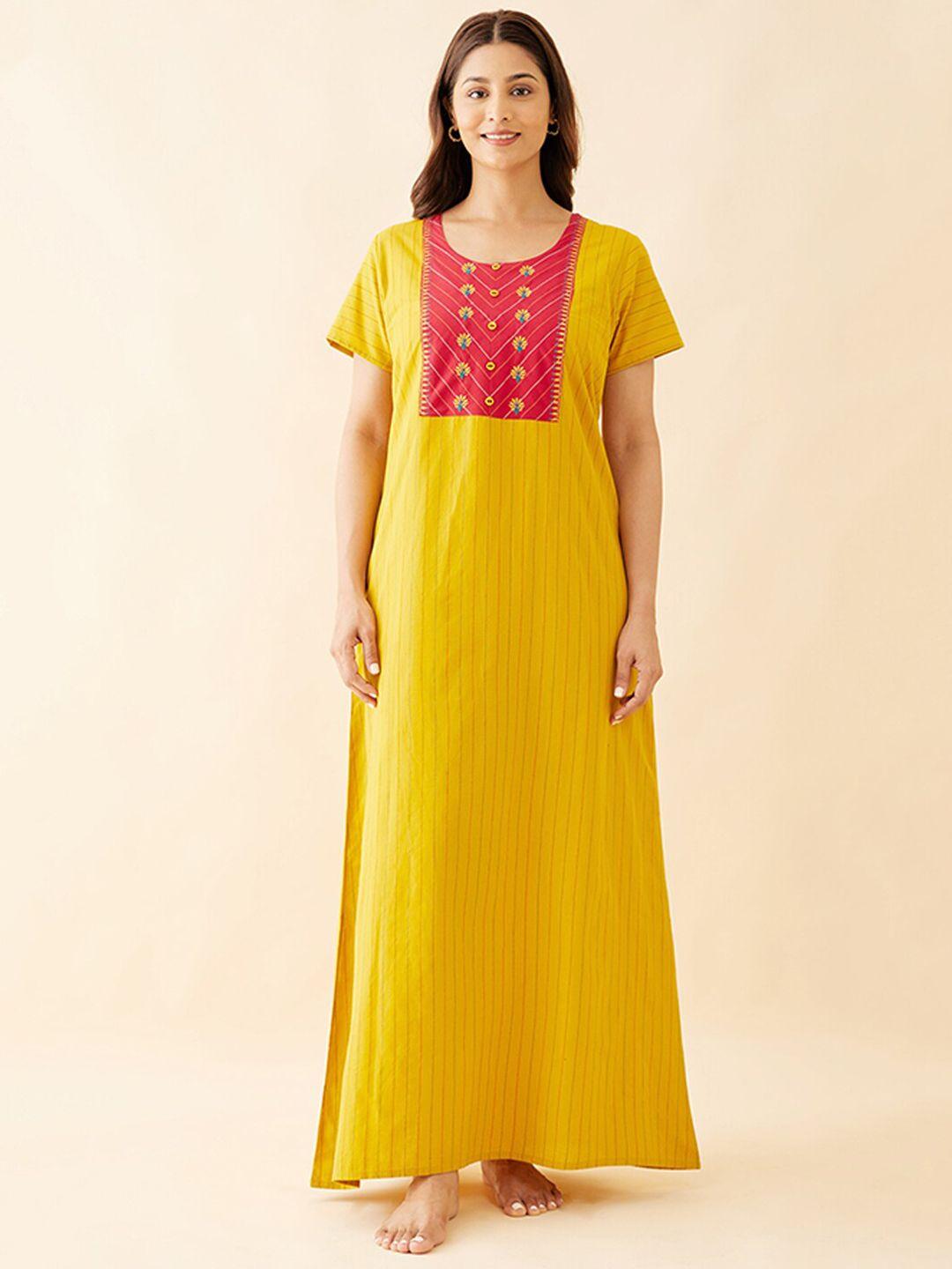 maybell yellow embroidered short sleeves nightdress