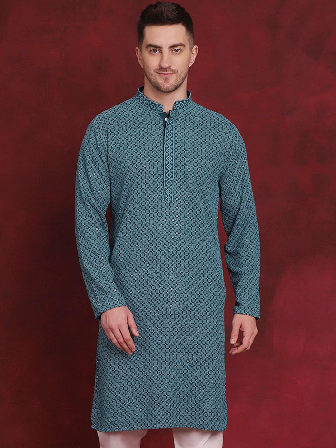 jompers geometric embroidered sequinned straight kurta