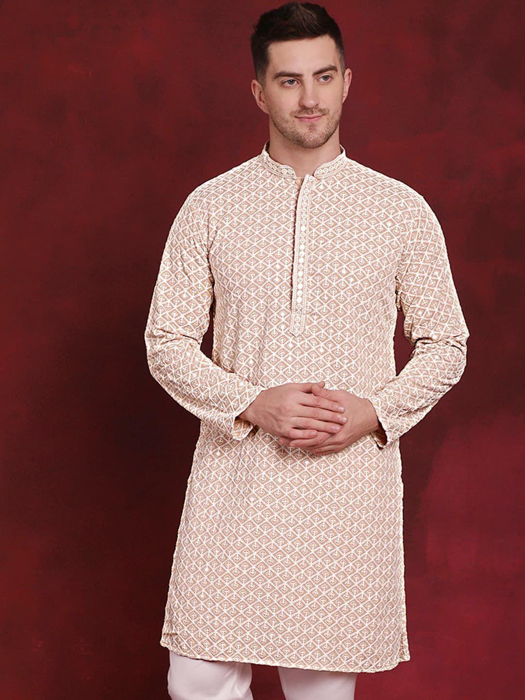 jompers geometric embroidered sequinned cotton straight kurta