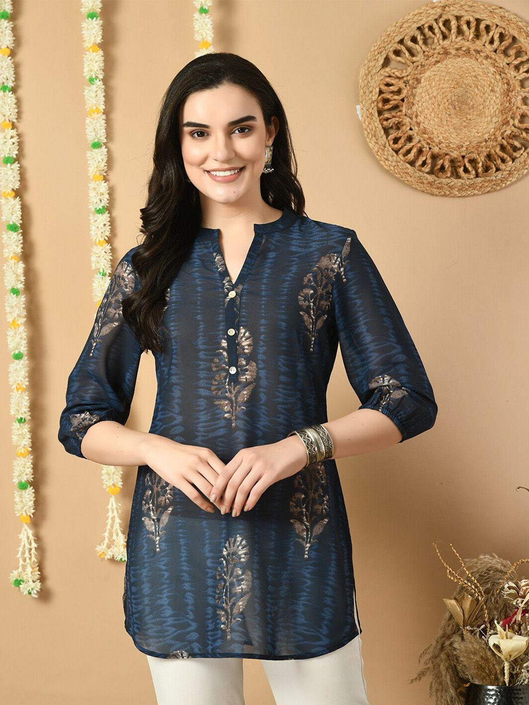 meesan floral printed mandarin collar kurti