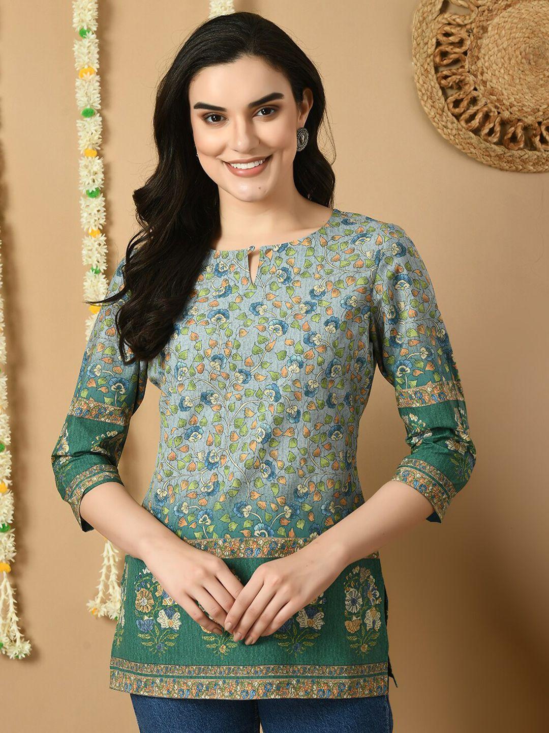 meesan floral printed keyhole neck straight kurti