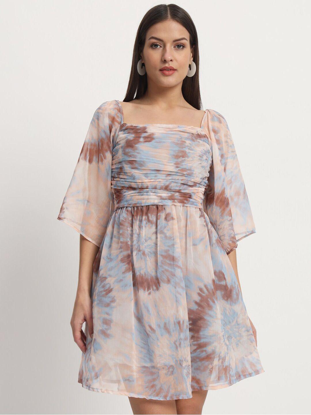 isam tie and dye print bell sleeve chiffon fit & flare mini dress