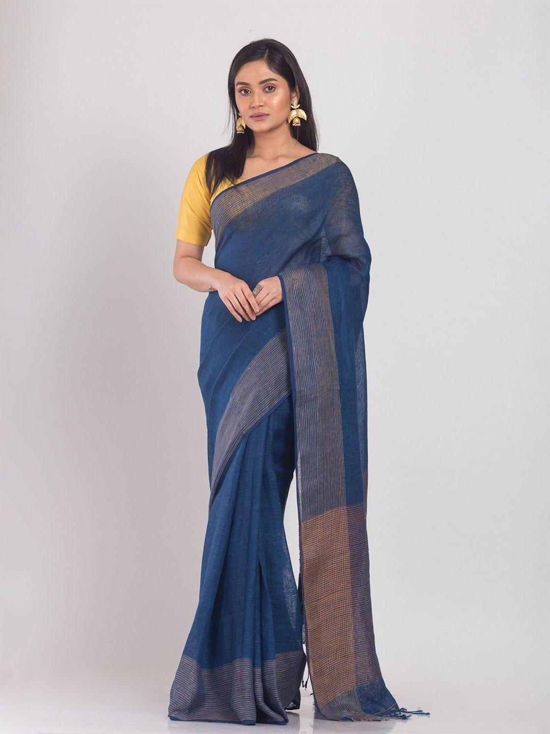 angoshobha ethnic woven design pure linen saree