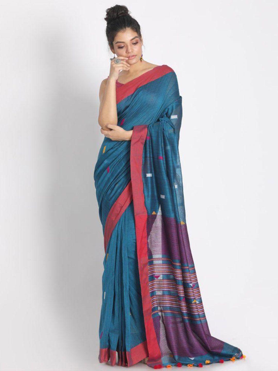 angoshobha geometric woven design pure cotton saree