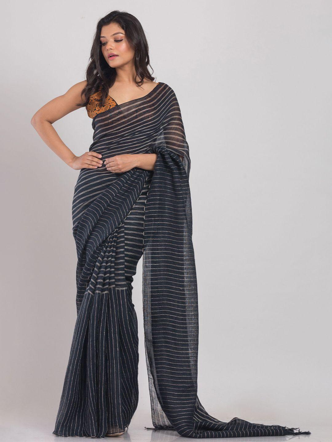 angoshobha striped woven design pure linen saree