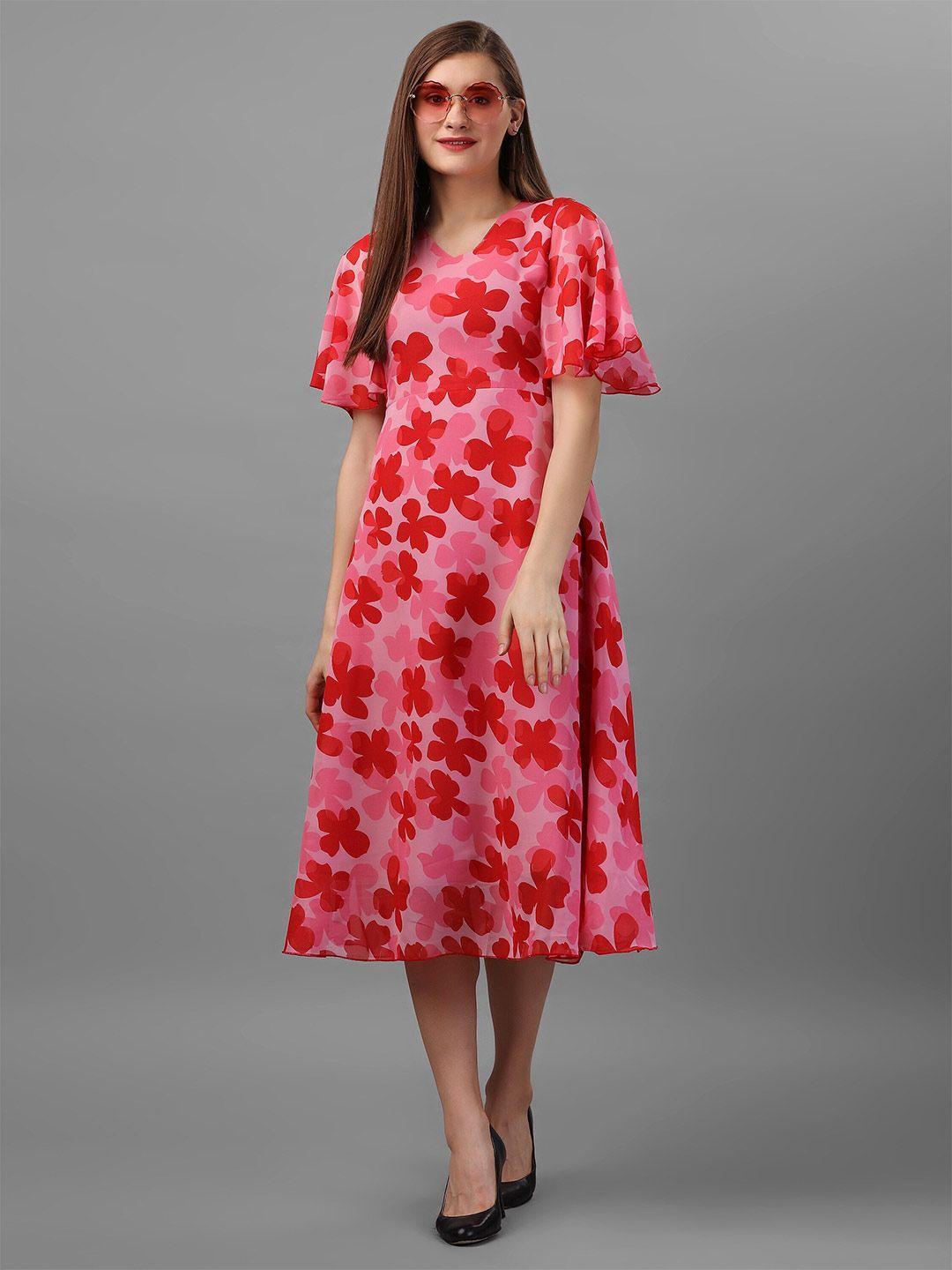 baesd floral print bell sleeve georgette midi dress