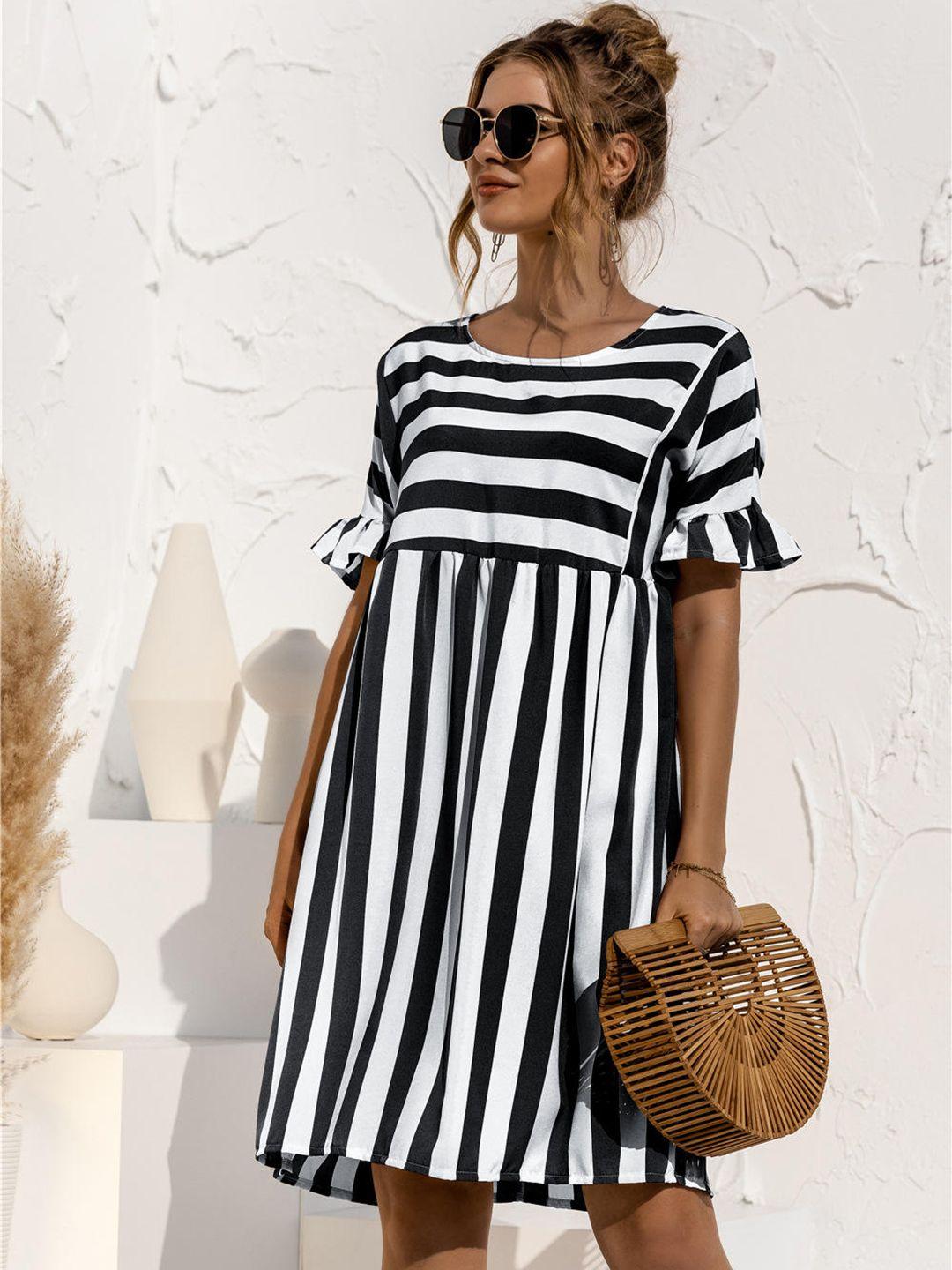 stylecast striped striped round neck casual fit and flare dress