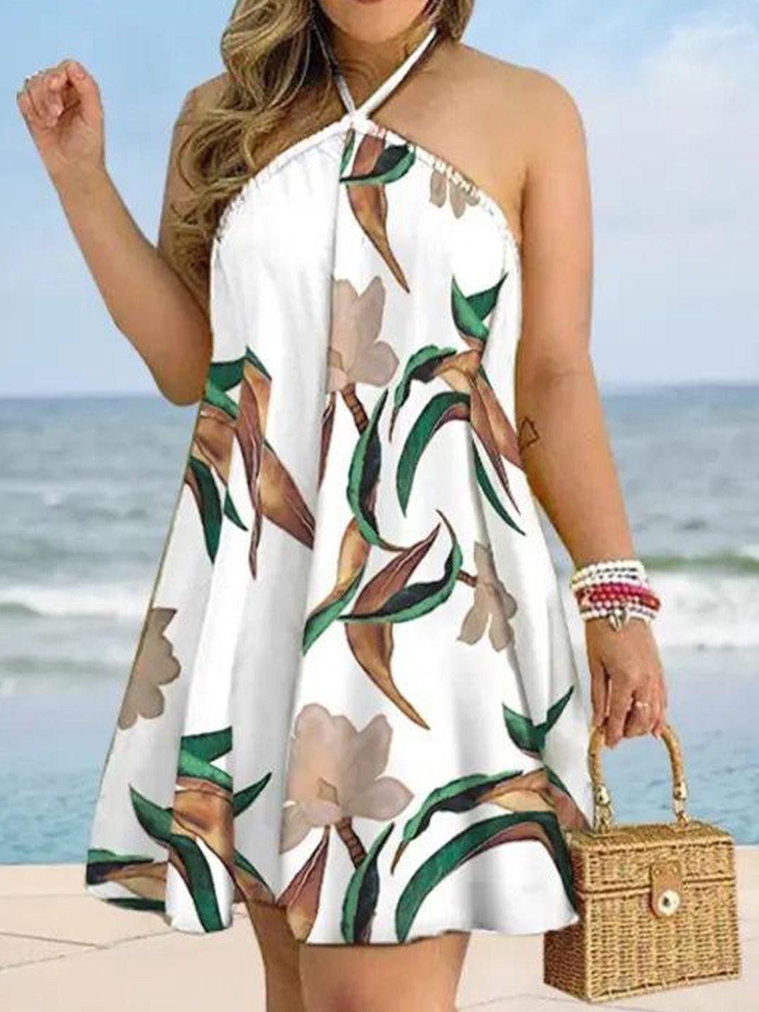 stylecast white ethnic motifs printed halter neck a-line mini dress