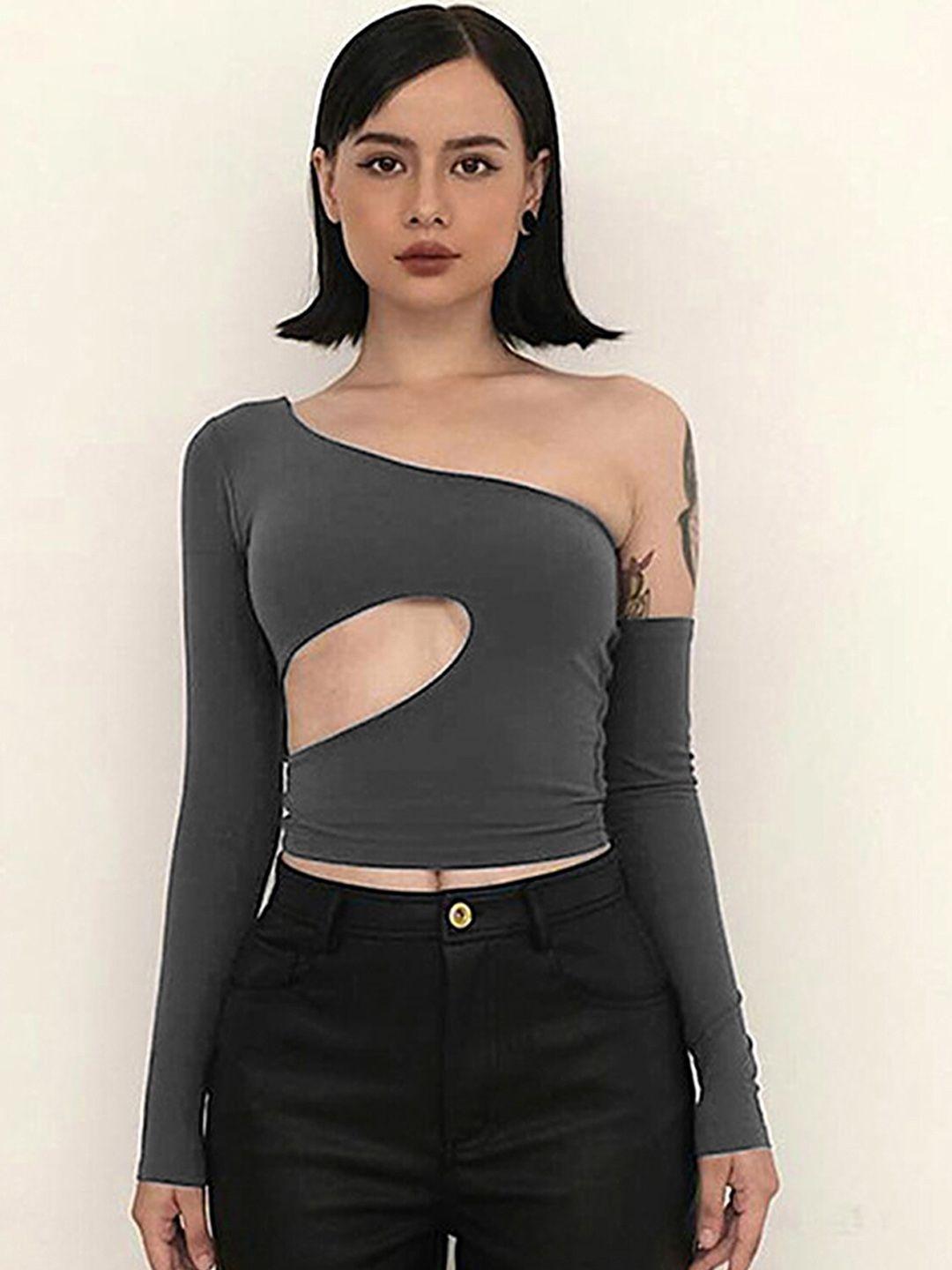 lulu & sky one shoulder crop fitted top