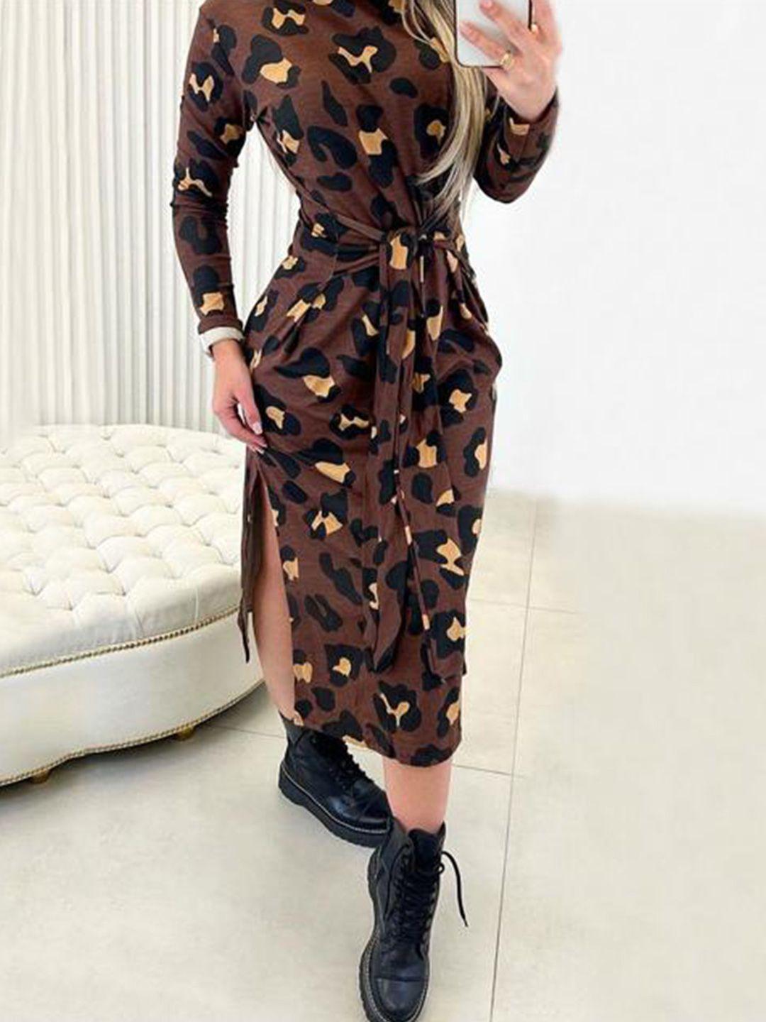 stylecast high neck abstract print long sleeve side tape maxi dress