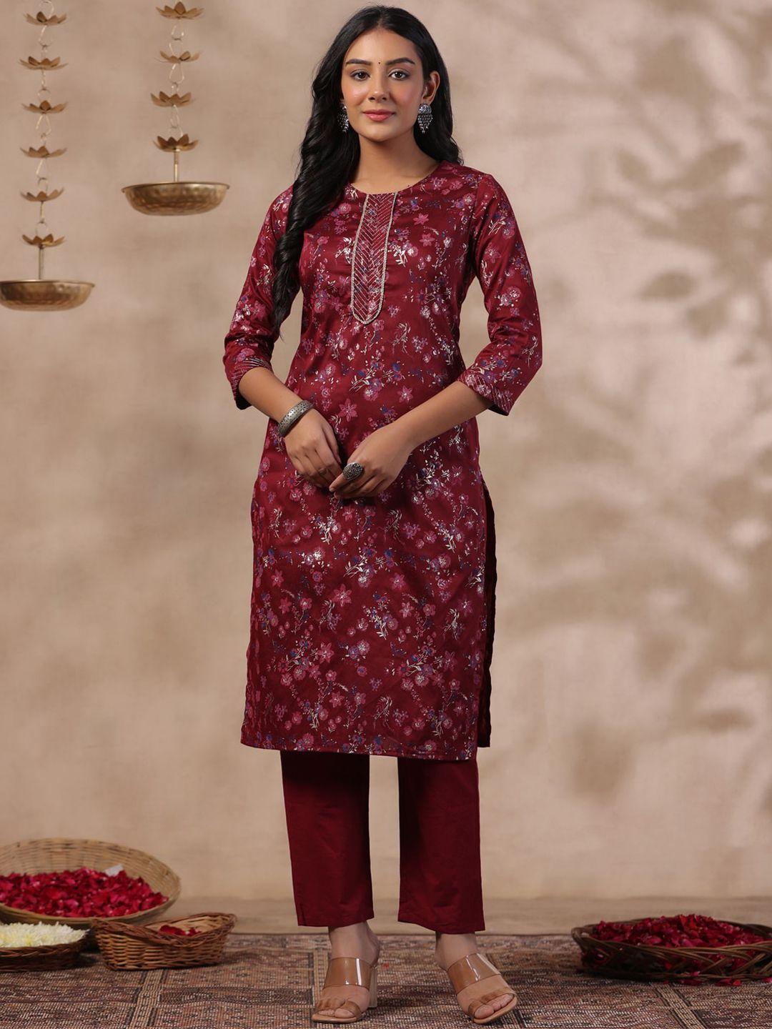 anubhutee floral printed round neck straight kurta