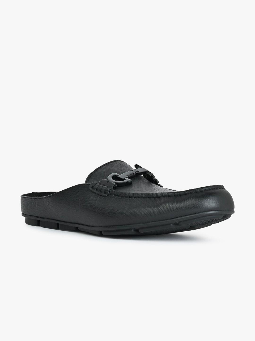 aldo men textured leather round toe slip on horsebit clogs