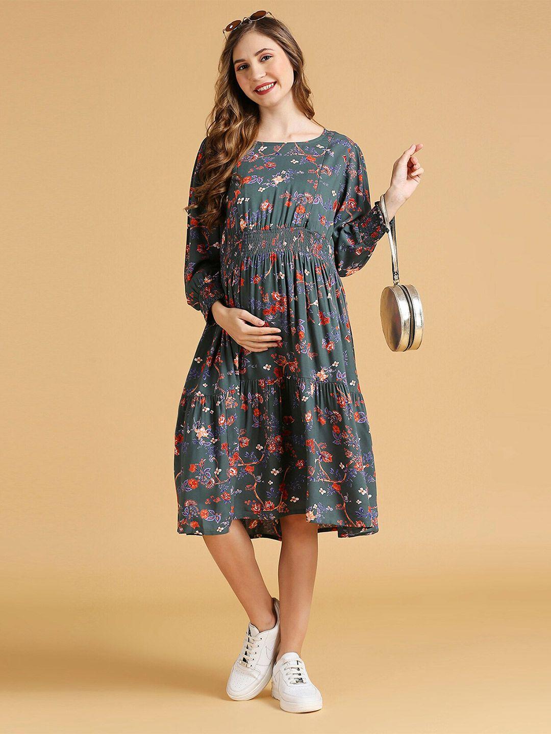 momtobe print puff sleeve maternity fit & flare dress