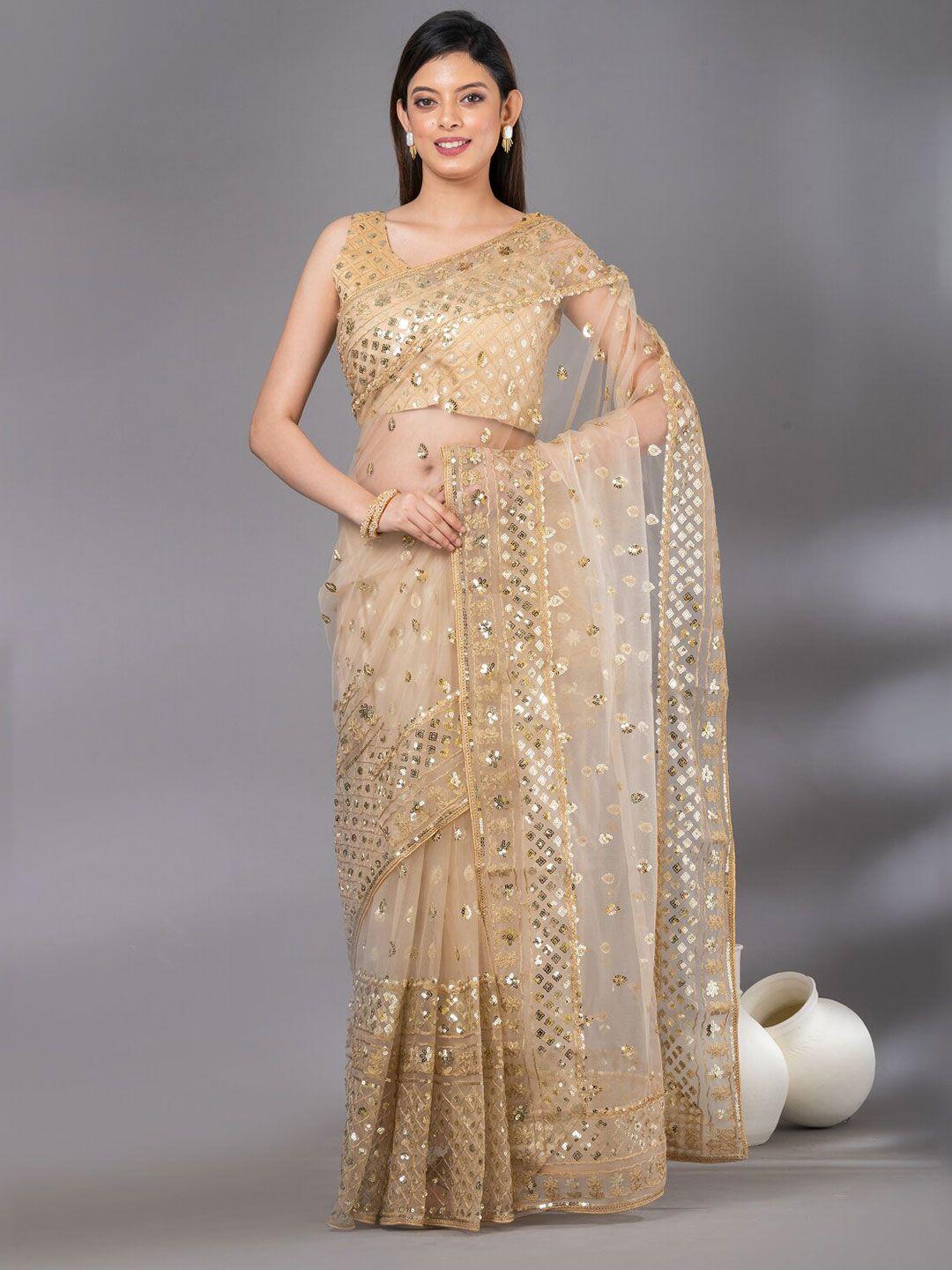 angroop embellished sequinned net designer saree