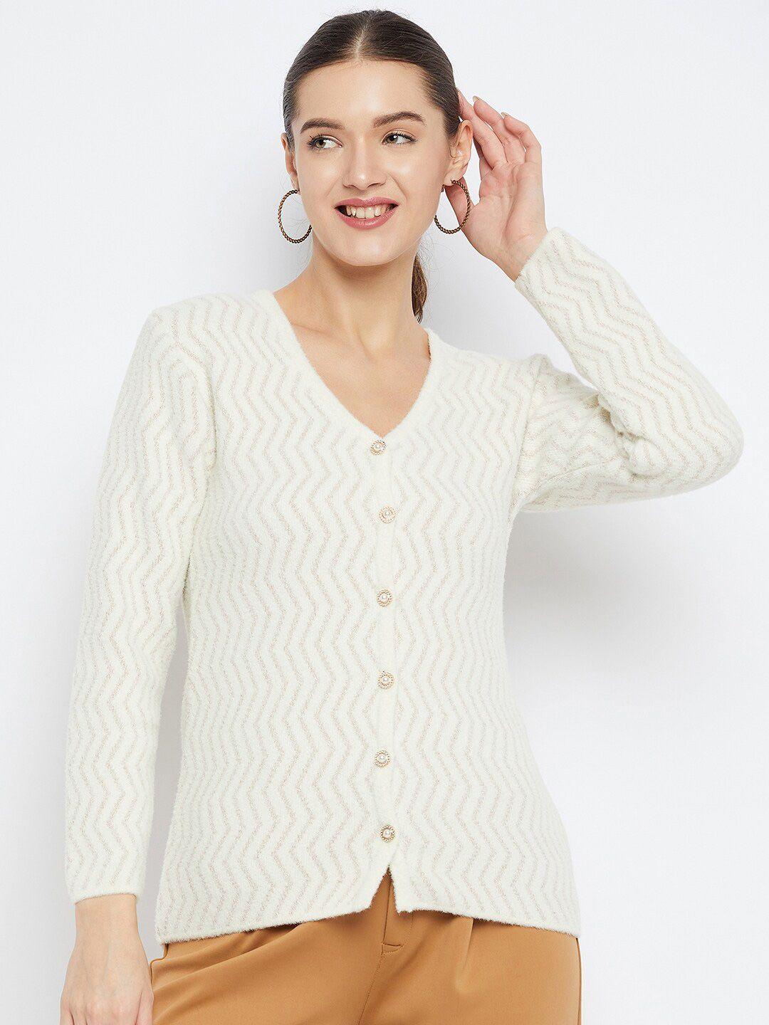 zigo geometric self design woolen cardigan sweater