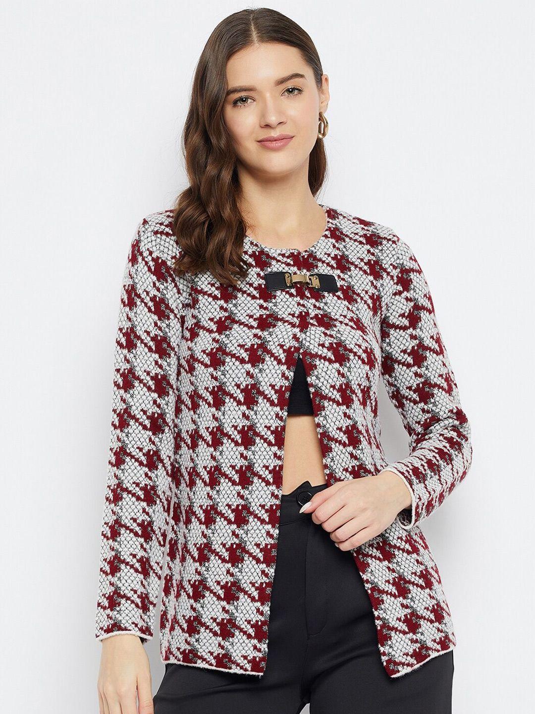 zigo geometric self design woollen cardigan sweater