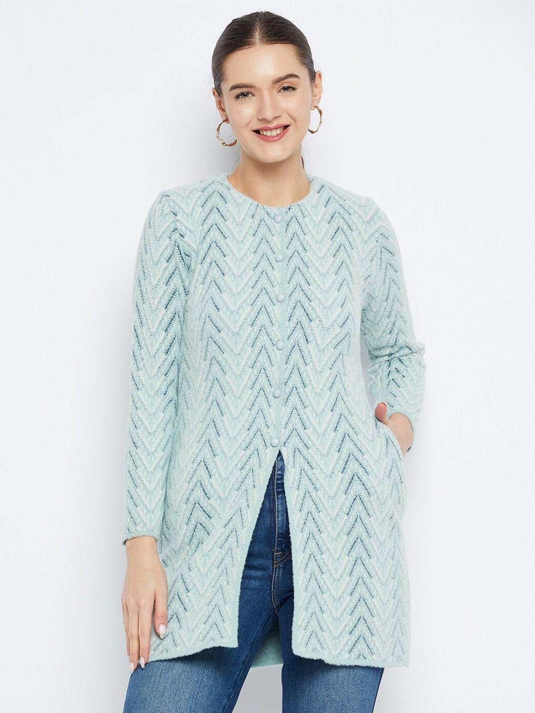 zigo women sea green quirky woollen longline cardigan