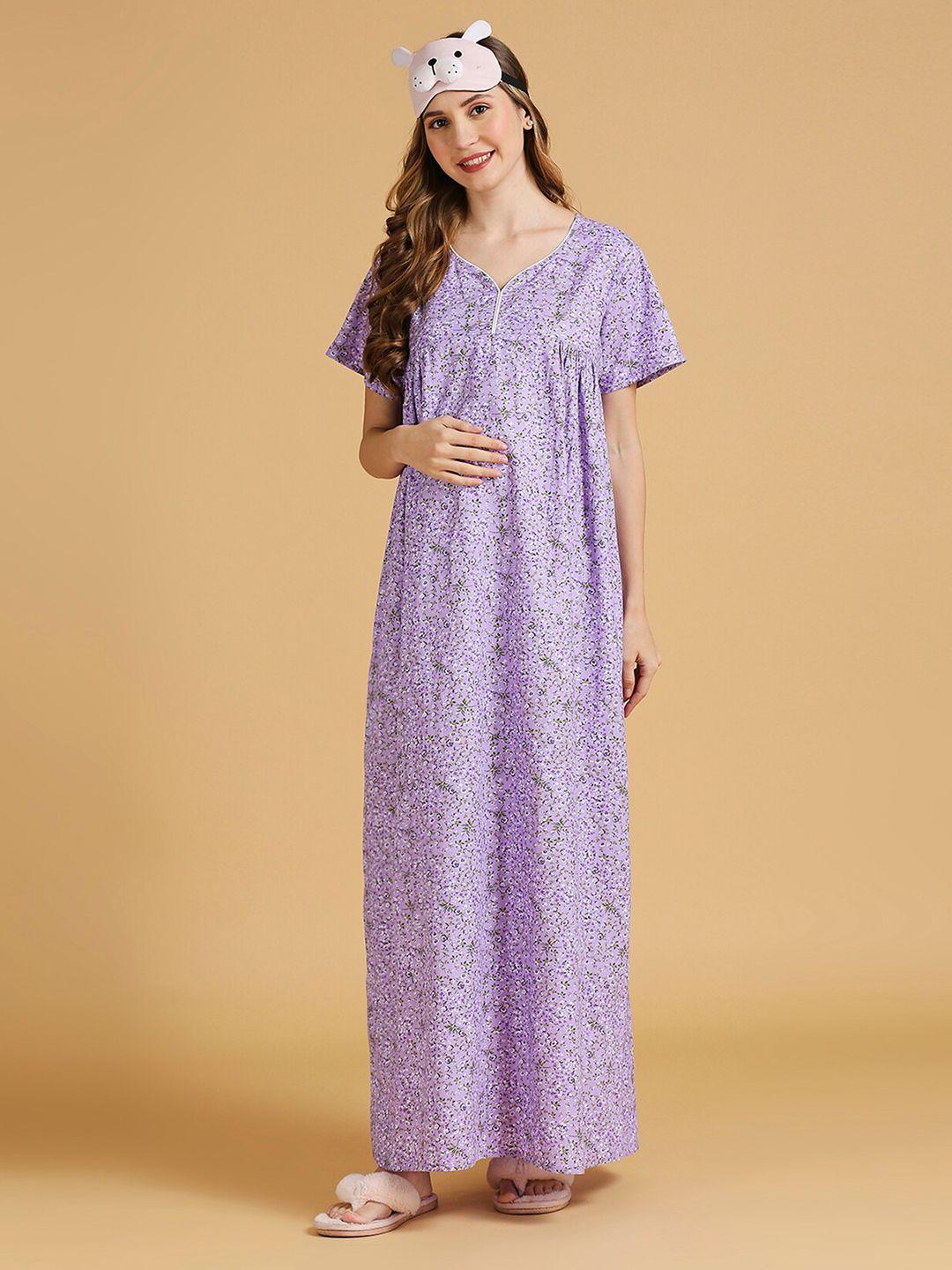 momtobe floral printed pure cotton maternity maxi nightdress