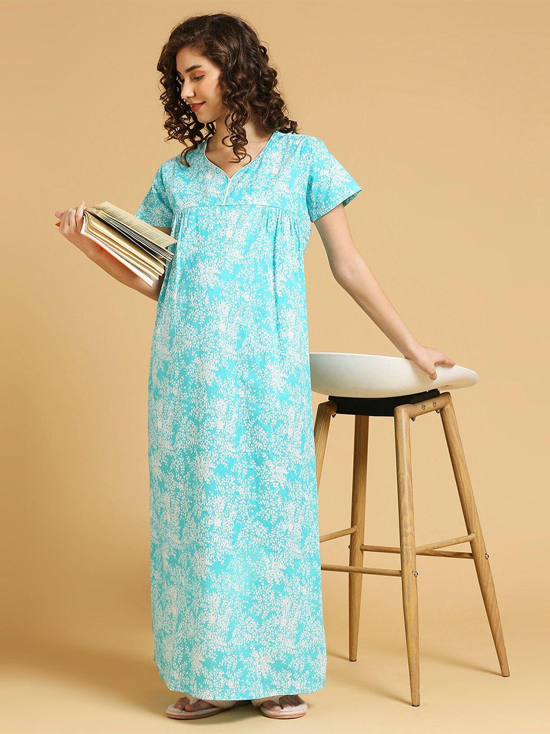 momtobe floral printed pure cotton maternity maxi nightdress