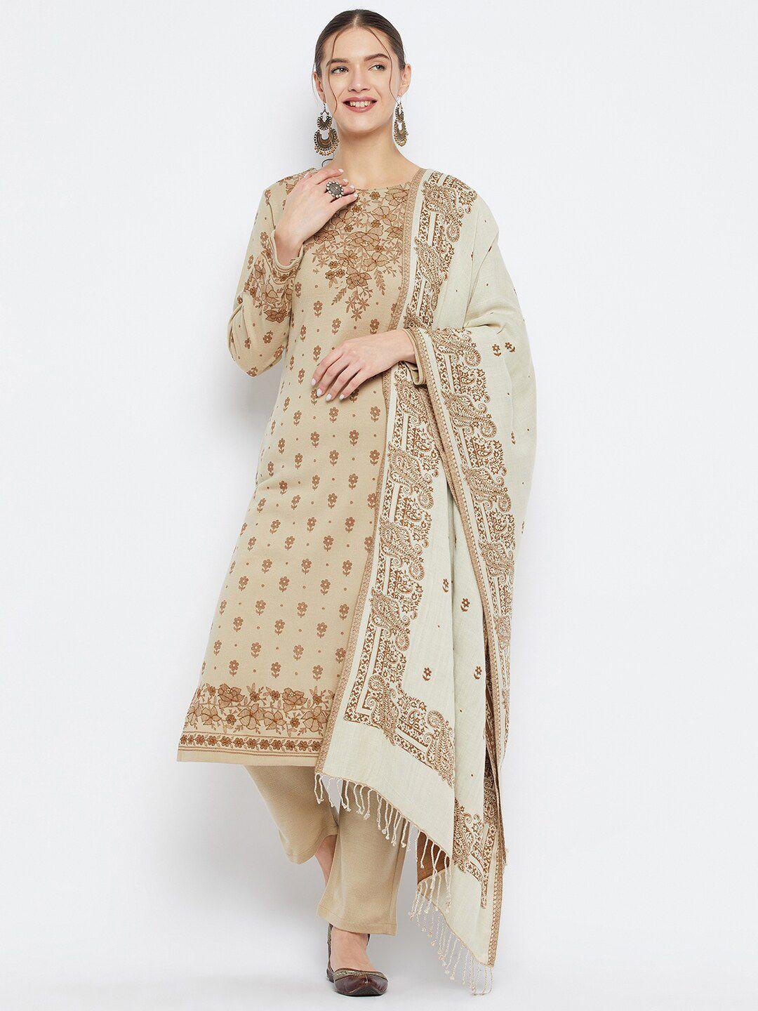 zigo women beige embroidered kurta with palazzos & with dupatta