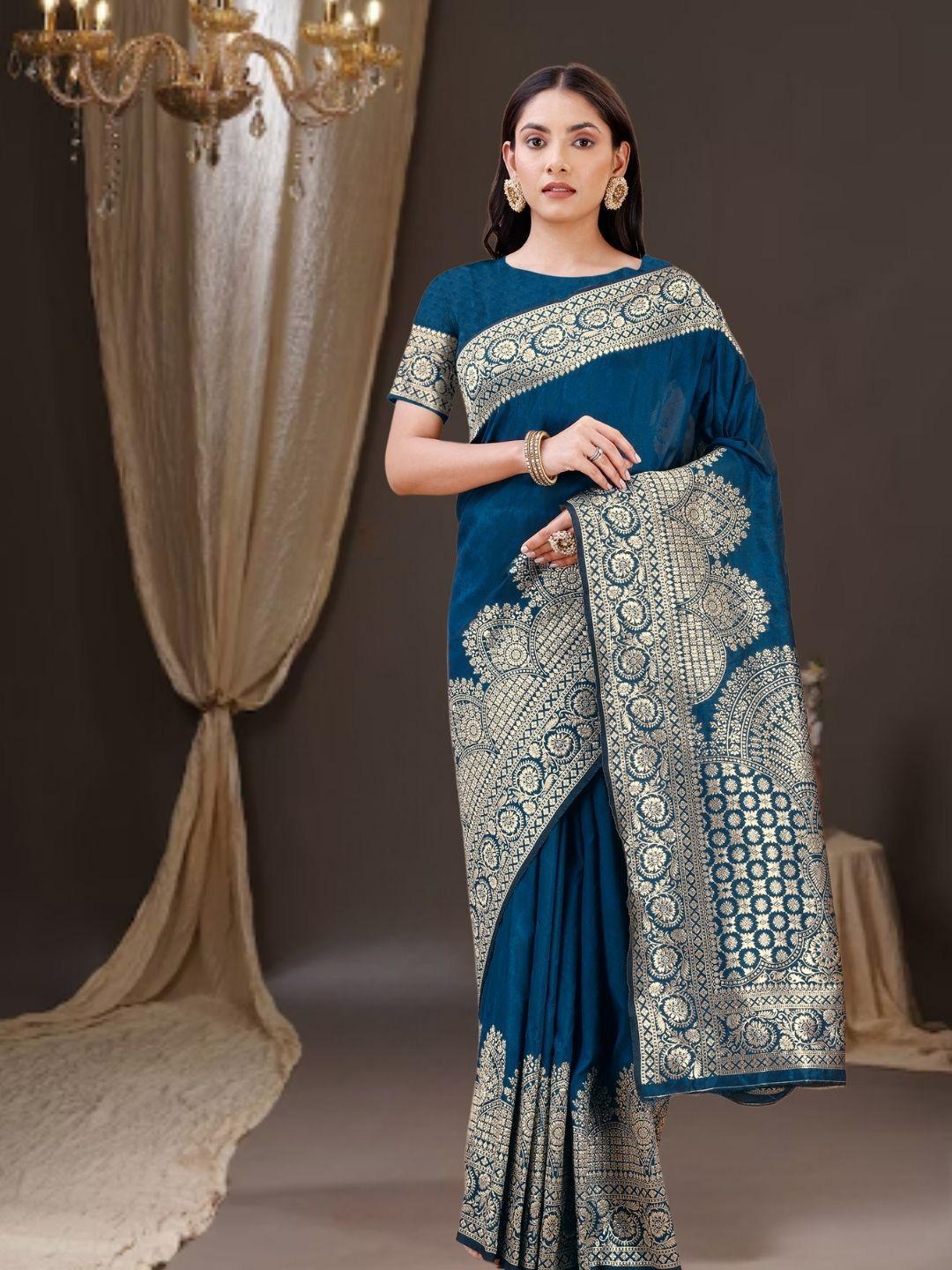 magmina floral woven design embellished zari kanjeevaram saree